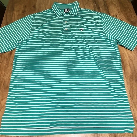 FootJoy Short Sleeve Golf Shirt Polo Mens Size Large Green Stripes W Emblem - Picture 1 of 7